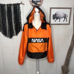 NASA orange and black pullover windbreaker jacket